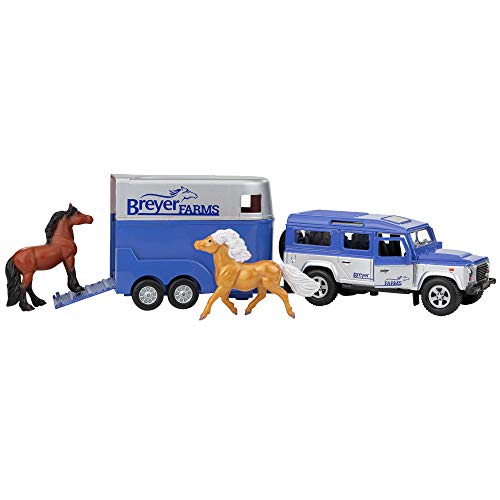 Breyer Horses Farms Land Rover and Tag-a-Long Trailer and Playset | Die Cast | 3.25” H x 10.5” L x 2.5” D | 2 Stablemates Horses Included | 1:32 Scale | Model #59216, Multi - Image 1