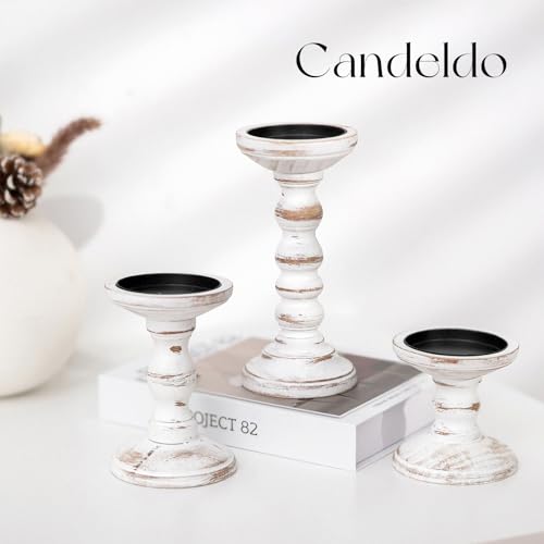 Candeldo حاملات الشموع الخشبية من كاندلدو للأعمدة: مجموعة من 3 حاملات شموع طويلة لتزيين الطاولة - Image 5