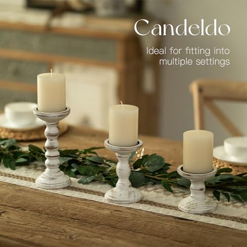 Candeldo حاملات الشموع الخشبية من كاندلدو للأعمدة: مجموعة من 3 حاملات شموع طويلة لتزيين الطاولة - Image 2