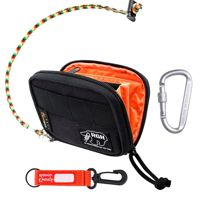 RE ROUGH ENOUGH محفظة حامل بطاقة الائتمان القوية للرجال والمراهقين مع حبل عنق وجيب بسحاب للأ coins أكورديون أسود كوردورا - Image 1