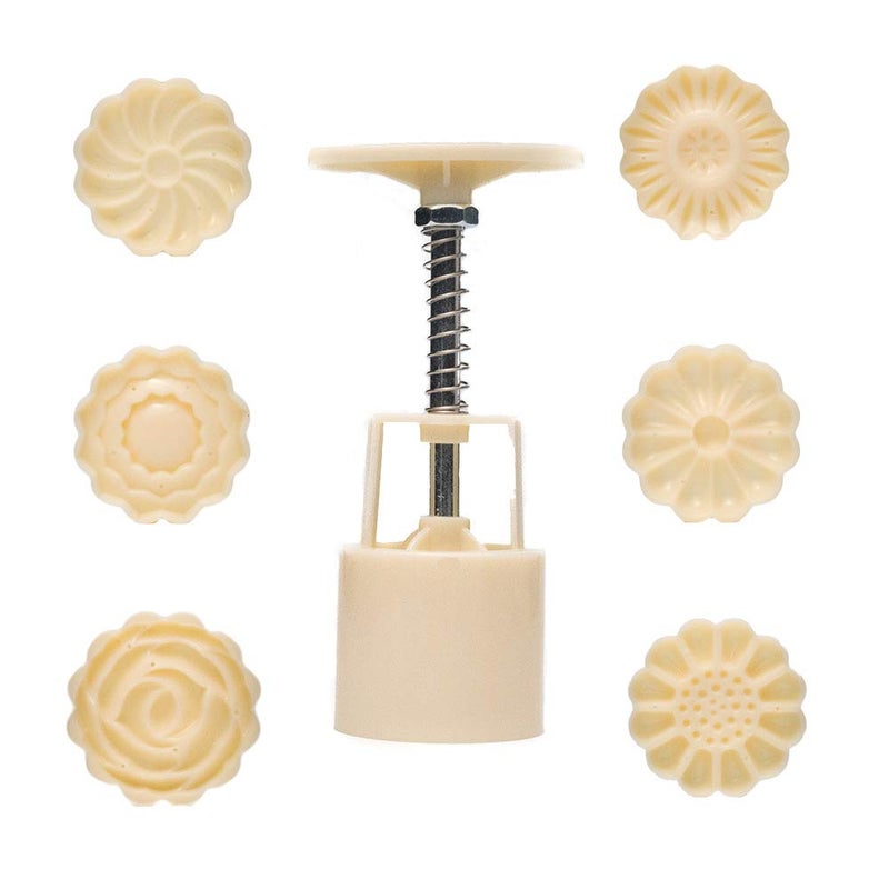 Dadam Cookie Press MidAutumn Festival HandPressure Moon Cake Mould with 6 Pcs Mode Pattern for 1 Sets 50g Cookie Stamp Mooncake Mold Set Cookie Stamps DIY Decoration Press Cake Cutter