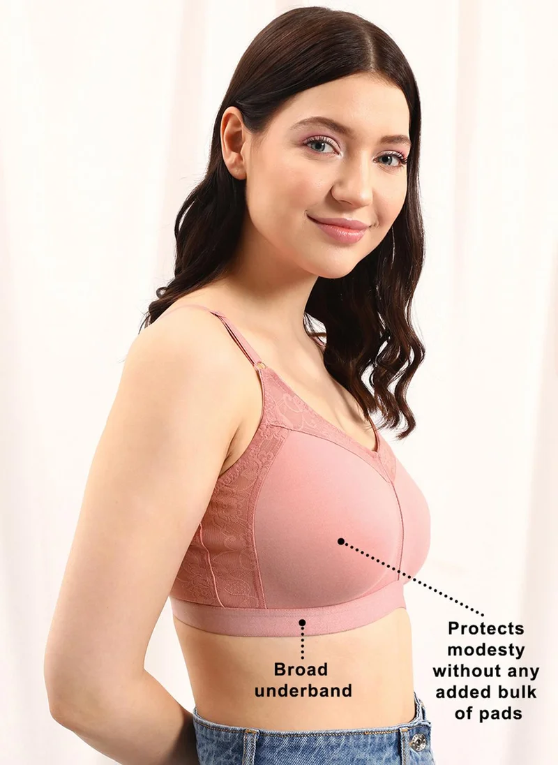 Clovia Pink Clovia Non-Padded Non-Wired Full Figure Spacer Cup Bra in Soft Pink - Cotton Rich for Women | Best Price UAE