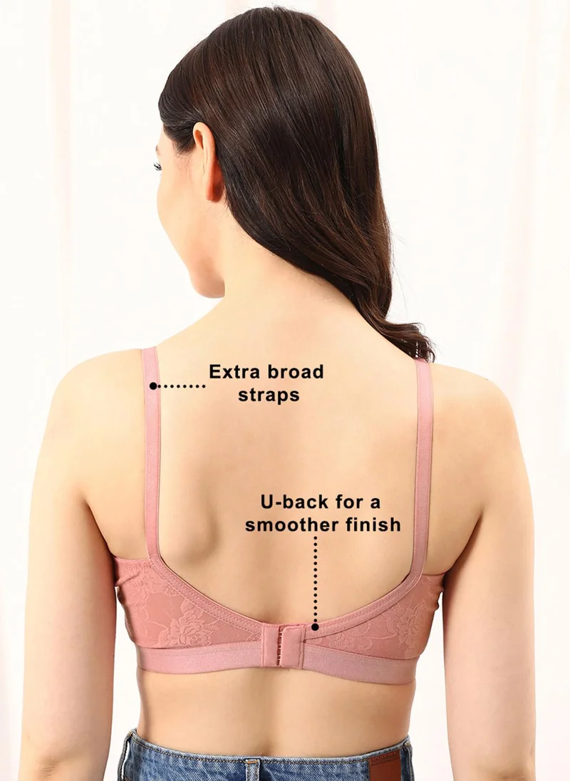 Clovia Pink Clovia Non-Padded Non-Wired Full Figure Spacer Cup Bra in Soft Pink - Cotton Rich for Women | Best Price UAE