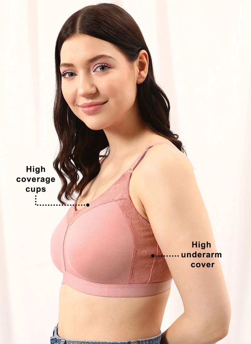 Clovia Pink Clovia Non-Padded Non-Wired Full Figure Spacer Cup Bra in Soft Pink - Cotton Rich for Women | Best Price UAE