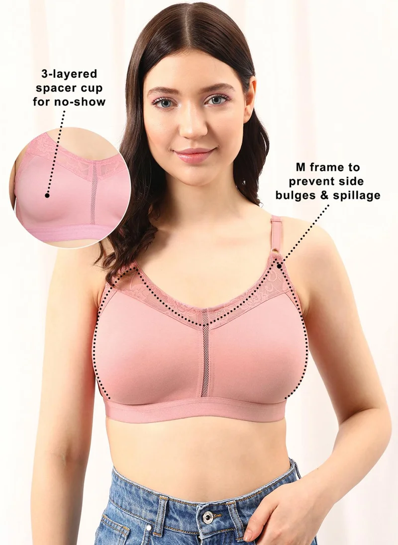 كلوفيا Clovia Non-Padded Non-Wired Full Figure Spacer Cup Bra in Soft Pink - Cotton Rich