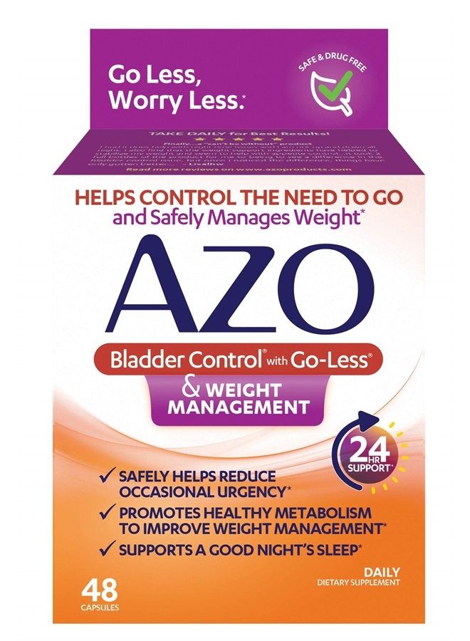 AZO Bladder Control with Go-Less® & Weight Management Dietary Supplement | Helps Reduce Occasional Urgency* | Promotes Healthy Metabolism* | Supports a Good Night's Sleep* | 48 Capsules - Image 1