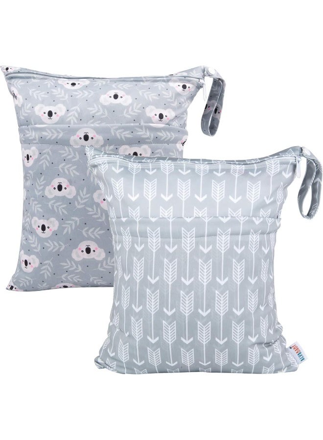 ALVABABY ALVABABY 2pcs Cloth Diaper Wet Dry Bags Waterproof Reusable with Two Zippered Pockets Travel Beach Pool Daycare Soiled Baby Items Yoga Gym Bag for Swimsuits or Wet Clothes  - Image 1