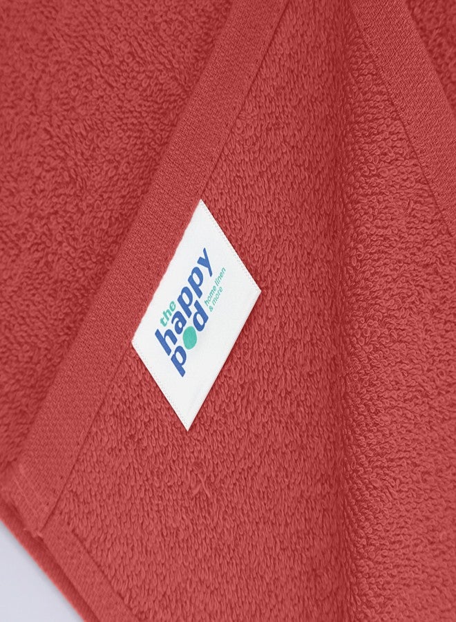 THE HAPPY POD Essential 100% Cotton Towel Set - Pack of 6 (2 Bath Towels + 2 Hand Towels + 2 Face Towels), Soft & Absorbent, Quick Dry, Lightweight Towels for Bathroom, Gym & Travel|Coral - Image 2