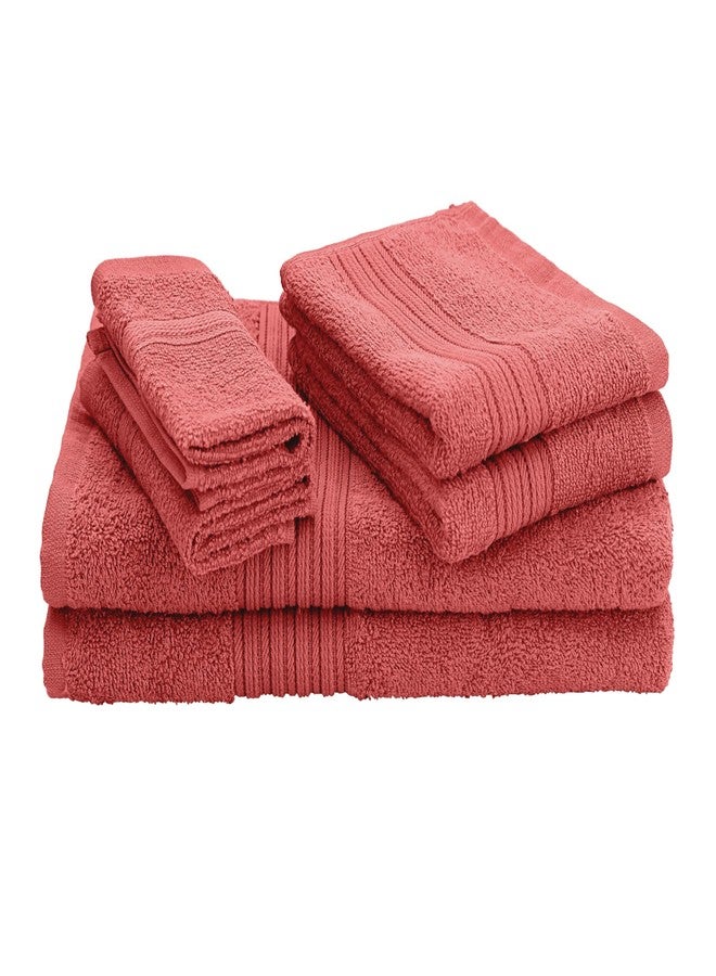 THE HAPPY POD Essential 100% Cotton Towel Set - Pack of 6 (2 Bath Towels + 2 Hand Towels + 2 Face Towels), Soft & Absorbent, Quick Dry, Lightweight Towels for Bathroom, Gym & Travel|Coral - Image 1