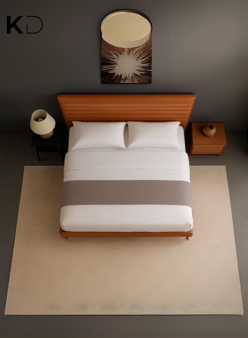 KustomDeco Amber Bed Modern Leather Upholstered Bed with Horizontal Channel-Tufted Headboard & Wooden Legs Customizable Design Bed Queen Size 150x200cm – Tan Brown - Image 3