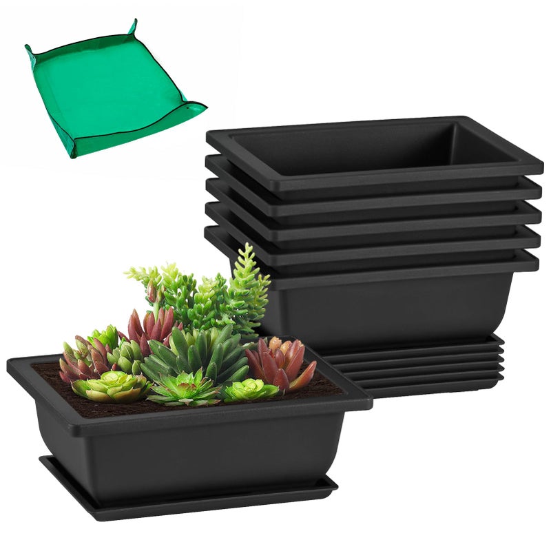 GROWNEER 6 Packs 6.5 Inch Bonsai Training Pots with Drainage Humidity Trays, Bonsai Tree Kits with 1 Repotting Mat, Growing Planter for Garden, Yard, Balcony, Office, Indoor, Outdoor - Image 1