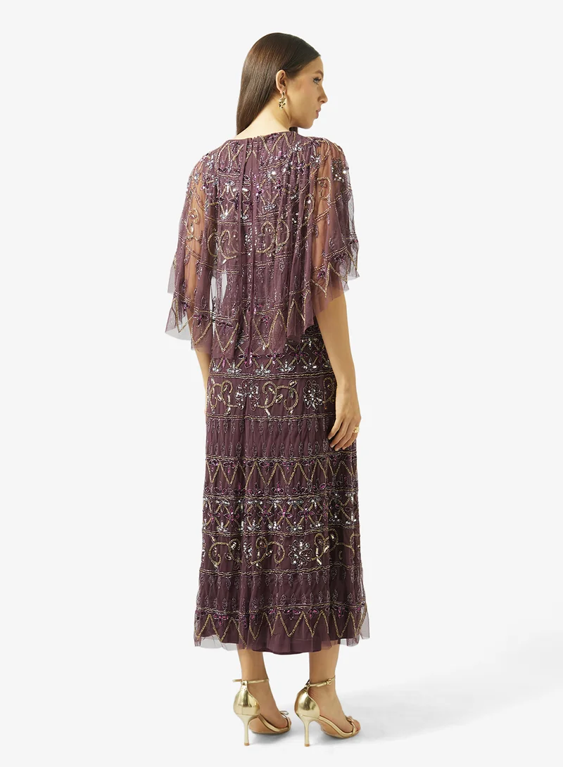 Frock and Frill Embellished Crew Neck Maxi Dress