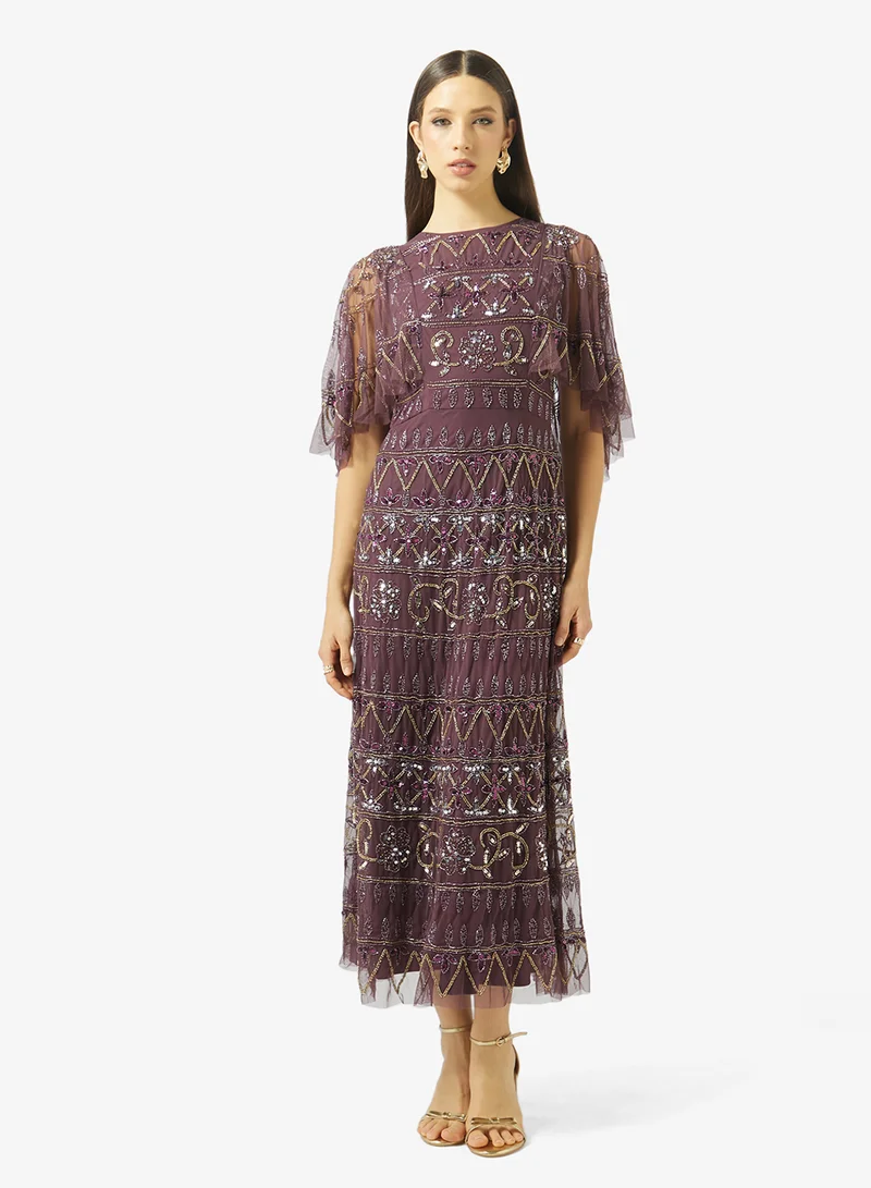 Frock and Frill Embellished Crew Neck Maxi Dress