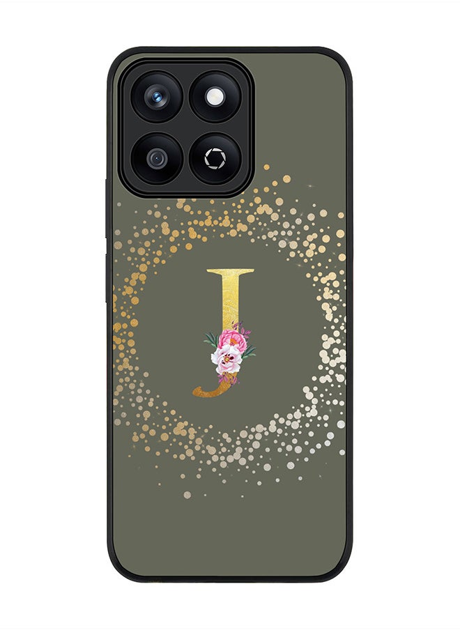 Stylizedd For Honor X7c 4G Case,Slim fit Camera Protection, Shockproof Thin Phone cover  - Custom Monogram Floral - J  (Olive Green )  - Image 1