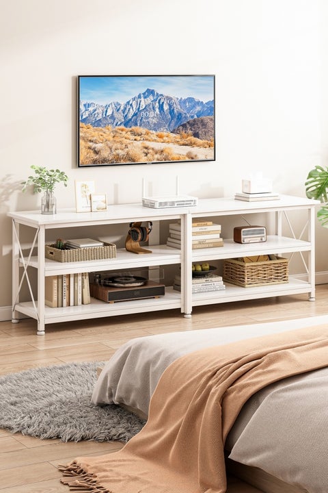 160*40*60cm, TV Stand For TV Up To 70 Inch, TV Table with  3-Tier Wooden Storage Shelves, Modern Entertainment Center and Industrial Media TV Console Table for Home Living Room,bedroom,White