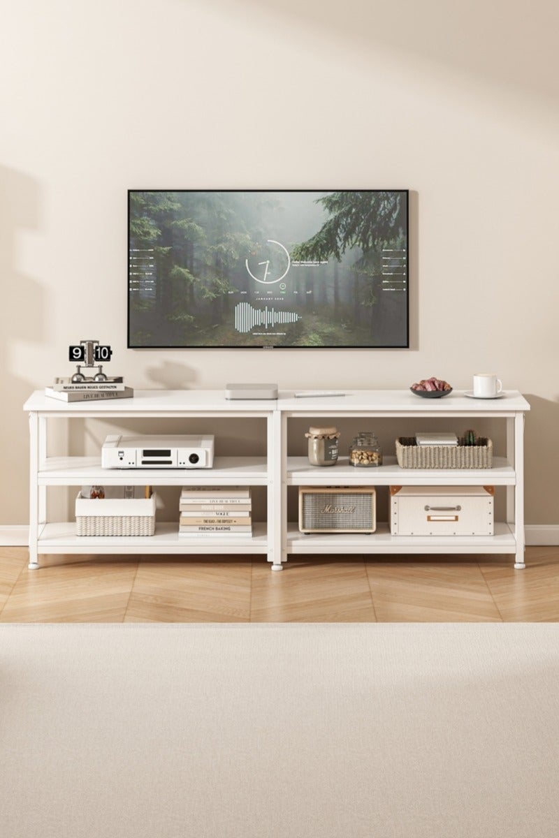 هارلان ١٦٠*٤٠*٦٠ سم، حامل تلفزيون حتى ٧٠ بوصة، طاولة تلفزيون مع رفوف تخزين خشبية بثلاث طبقات، مركز ترفيه عصري وطاولة كونسول تلفزيون صناعية لغرفة المعيشة وغرفة النوم، لون - Image 2