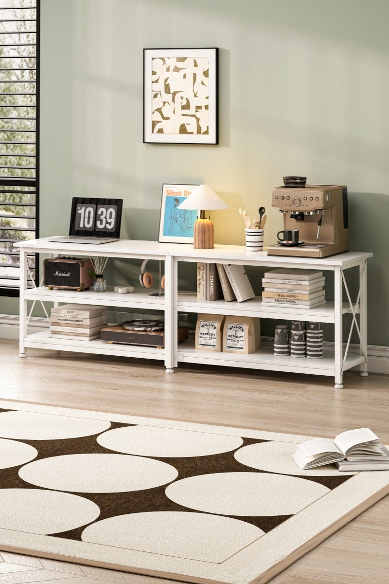 هارلان ١٦٠*٤٠*٦٠ سم، حامل تلفزيون حتى ٧٠ بوصة، طاولة تلفزيون مع رفوف تخزين خشبية بثلاث طبقات، مركز ترفيه عصري وطاولة كونسول تلفزيون صناعية لغرفة المعيشة وغرفة النوم، لون - Image 3