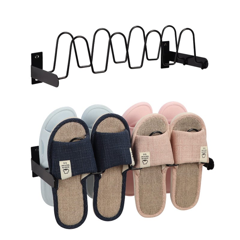 Lavezee Wall Mounted Shoe Rack Organizer 8 Pairs Sandals Slippers Set of 2 Black Metal Shoe Storage Holder for Wall Entryway Bathroom