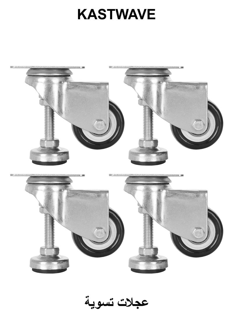 KASTWAVE Swivel Leveling Castors, 4 Pcs Leveling Machine Caster, 50mm Retractable Wheels for Industrial Use, Workbenches, Trolleys, and More (Capacity 66kg) - Image 1