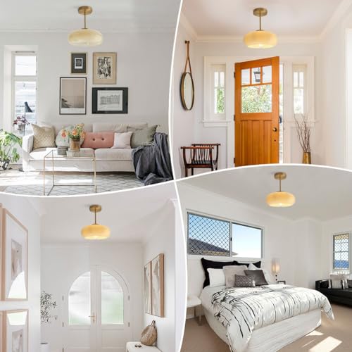 Qufute mid Century Ceiling Light Milk Glass Ceiling Light fixtures Glassshade Gold Modern Semi Flush Mount Ceiling Light, Globe Glass Ceiling Lamp Hallway Dining Room Kitchen - Image 5