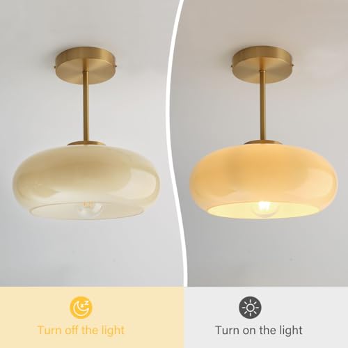 Qufute mid Century Ceiling Light Milk Glass Ceiling Light fixtures Glassshade Gold Modern Semi Flush Mount Ceiling Light, Globe Glass Ceiling Lamp Hallway Dining Room Kitchen - Image 4