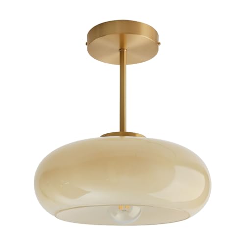 Qufute mid Century Ceiling Light Milk Glass Ceiling Light fixtures Glassshade Gold Modern Semi Flush Mount Ceiling Light, Globe Glass Ceiling Lamp Hallway Dining Room Kitchen - Image 1