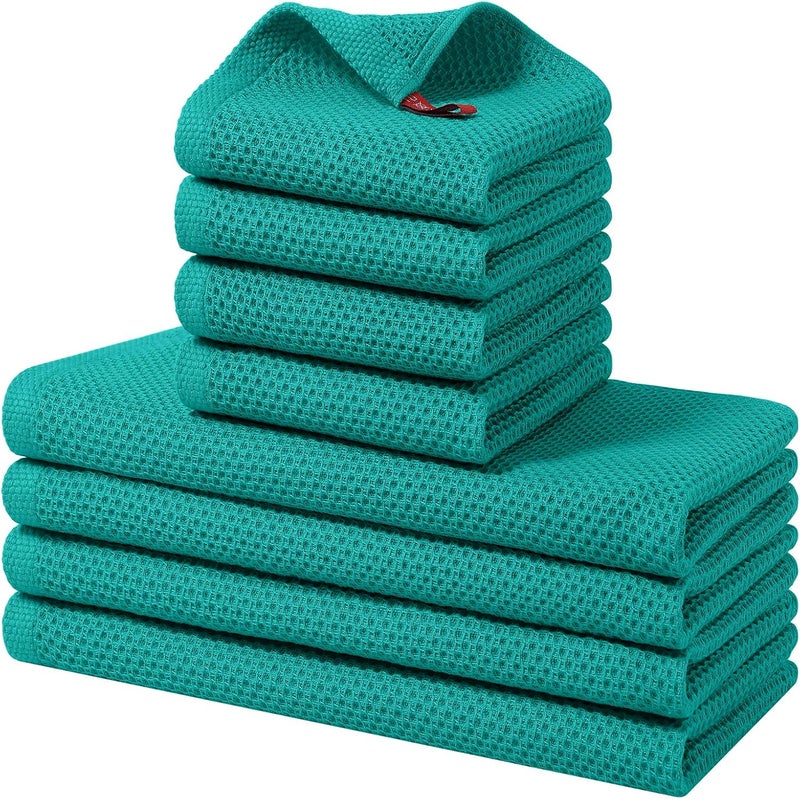 Homaxy 100% Cotton Kitchen Towels and Dishcloths Set, 12 x 12 Inches and 13 x 28 Inches, Set of 8 Bulk Kitchen Towels Set, Ultra Soft Absorbent Dish Cloths for Washing Dishes, Teal - Image 1