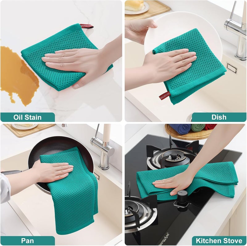 Homaxy 100% Cotton Kitchen Towels and Dishcloths Set, 12 x 12 Inches and 13 x 28 Inches, Set of 8 Bulk Kitchen Towels Set, Ultra Soft Absorbent Dish Cloths for Washing Dishes, Teal - Image 5