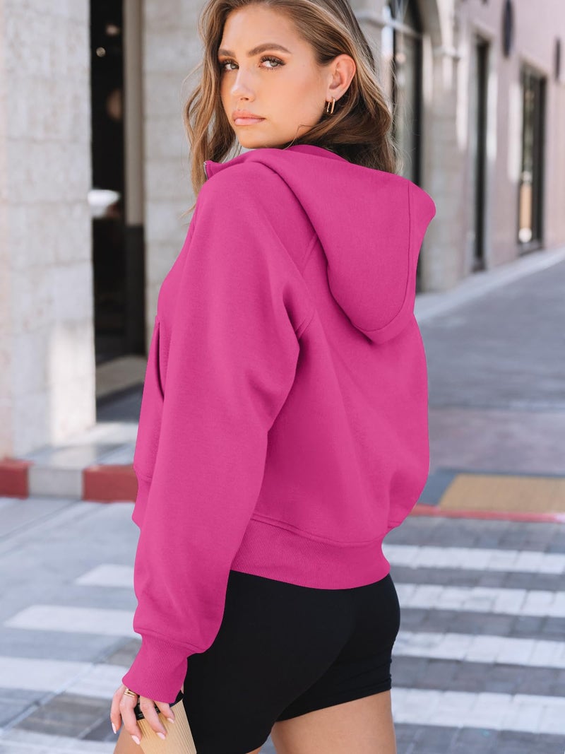 AUTOMET Womens Hoodies Fleece Fall Fashion Outfits Workout Sweatshirts Y2k Winter Zip Up Jackets Oversized Tops Clothes 2026 HotPink XL - Image 4