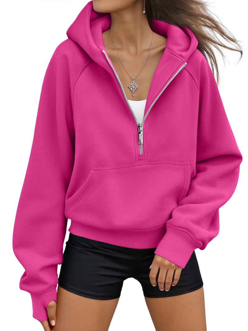 AUTOMET Womens Hoodies Fleece Fall Fashion Outfits Workout Sweatshirts Y2k Winter Zip Up Jackets Oversized Tops Clothes 2026 HotPink XL - Image 1