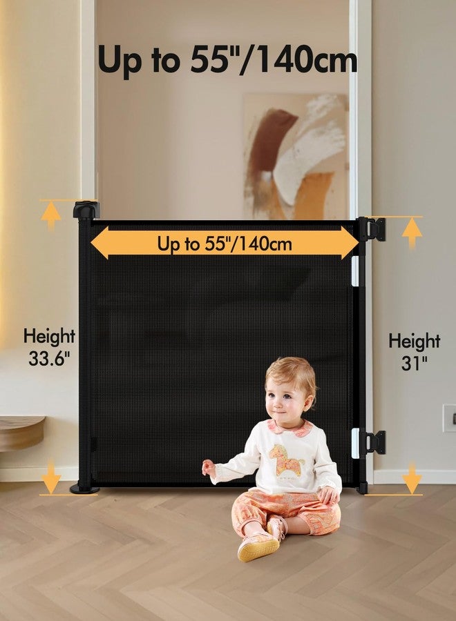 Zupetta Retractable Baby Gate for Stairs & Doorways, 55" Wide x 33.6" Tall Easy Installation Mesh Dog Gate for Indoor & Outdoor Use,Pet and Dog Safety Gate for Hallways(Black) - Image 2