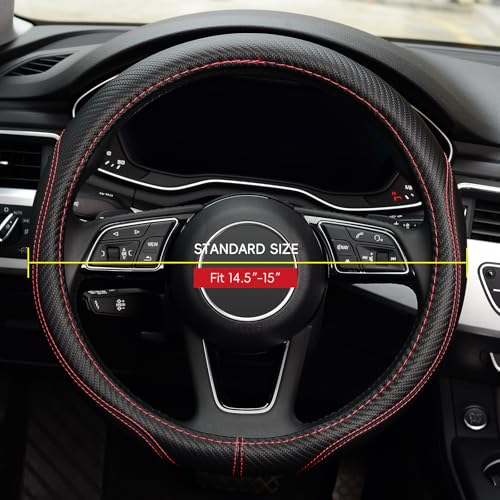 LABBYWAY Microfiber Leather Auto Car Steering Wheel Cover, Universal Fit 15 Inch Anti-Slip Wheel Protector, Black - Image 2
