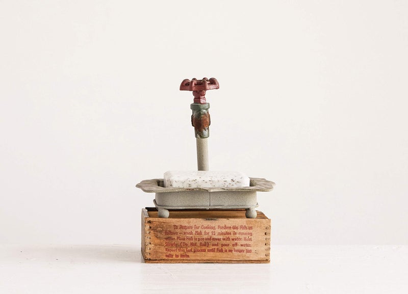 Creative Co-Op Rustic Metal Soap Dish with Faucet - Image 5
