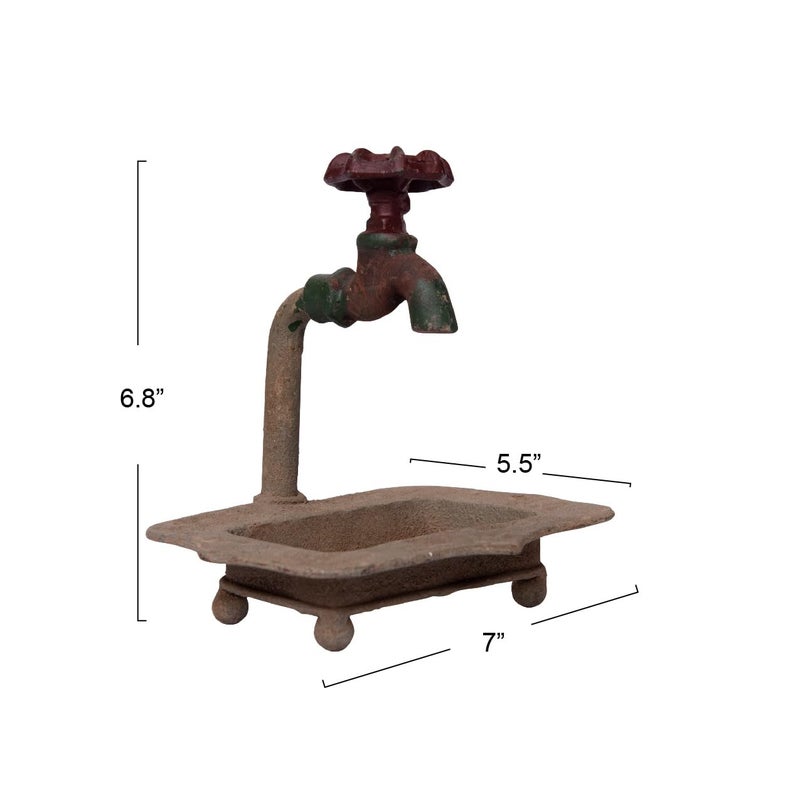 Creative Co-Op Rustic Metal Soap Dish with Faucet - Image 2