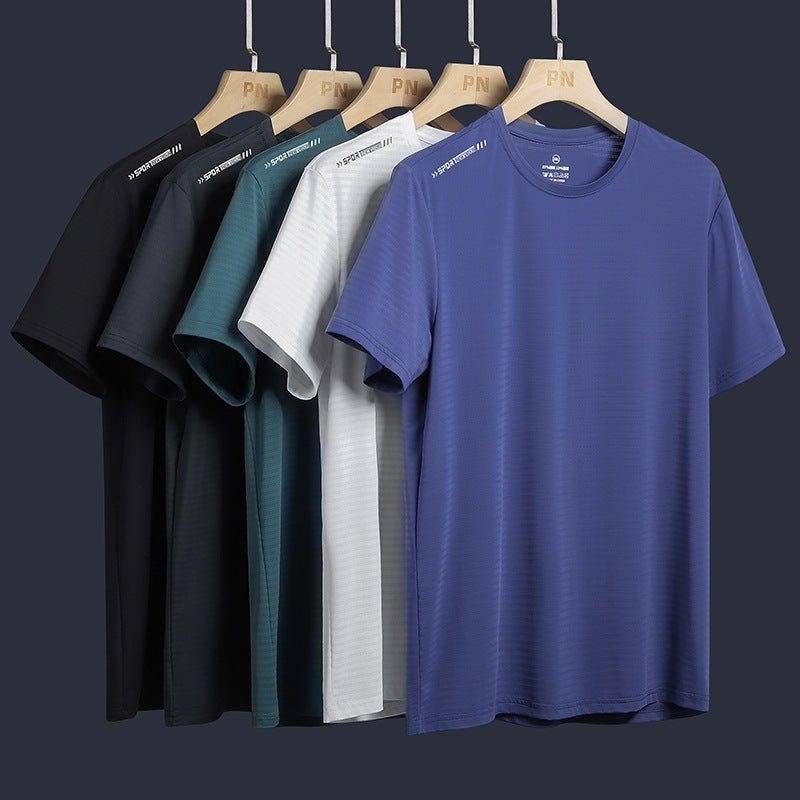 2024 Sports Leisure Round Neck Plus Size Mesh Ice Silk T-Shirt Men'S Breathable Elastic Quick-Drying Loose Explosion - Image 2