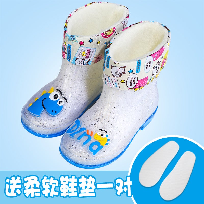 Fashion Crystal Children'S Rain Boots Cotton Warm Non-Slip Water Shoes Baby Children'S Rain Boots Men And Women Cute Dinosaur Rain Boots - Image 5