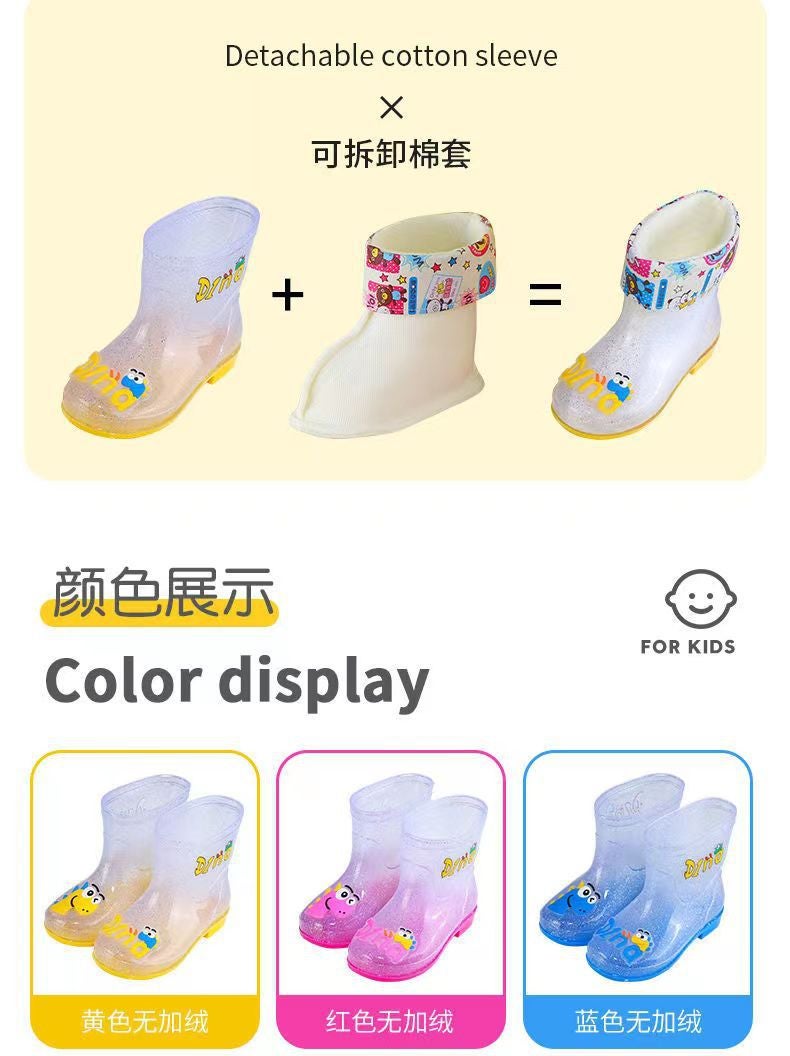 Fashion Crystal Children'S Rain Boots Cotton Warm Non-Slip Water Shoes Baby Children'S Rain Boots Men And Women Cute Dinosaur Rain Boots - Image 3