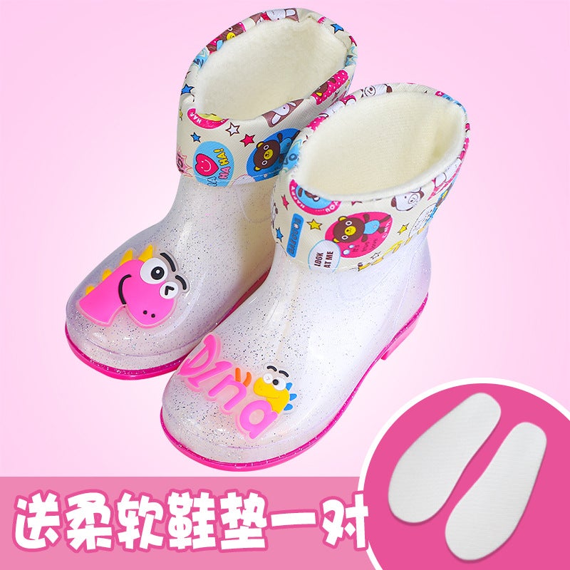 Fashion Crystal Children'S Rain Boots Cotton Warm Non-Slip Water Shoes Baby Children'S Rain Boots Men And Women Cute Dinosaur Rain Boots - Image 4