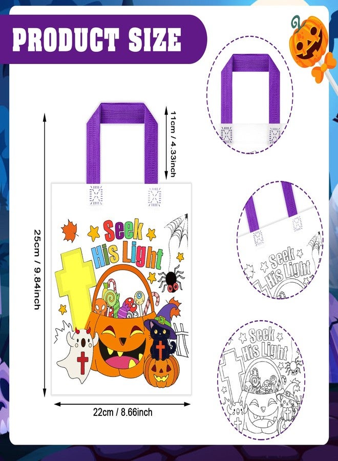 HOWAF 12pcs DIY Trick or Treat Bags, Color Your Own Halloween Bags Christian Halloween Coloring Goodie Bag with Pens for Kids, Jesus Pumpkins Religious Hallow Eve's Coloring Tote Bag to Decor - Image 2