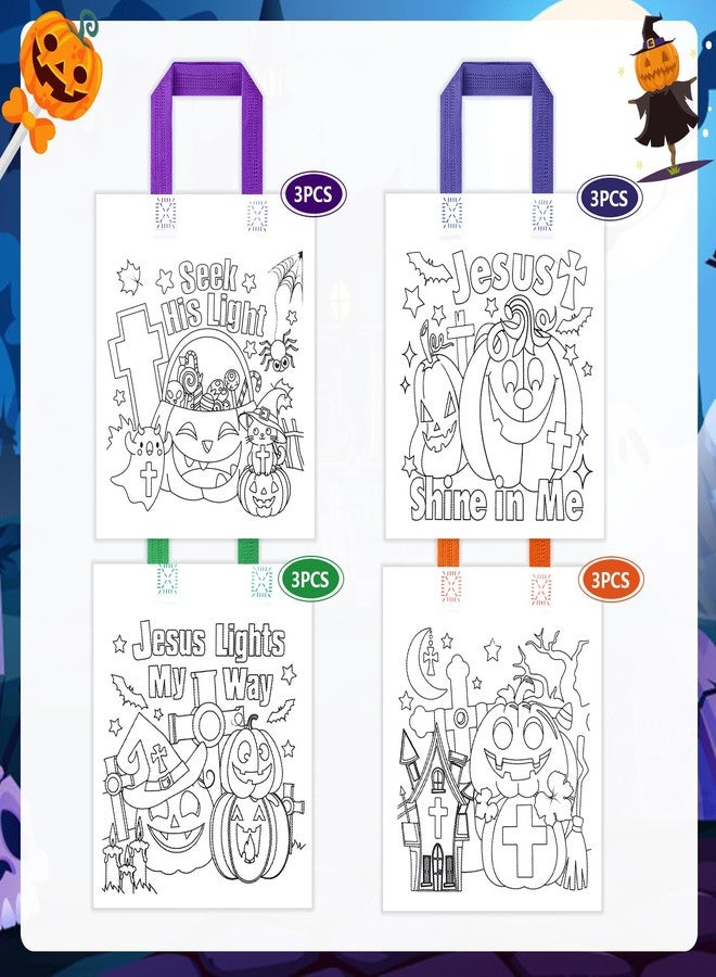 HOWAF 12pcs DIY Trick or Treat Bags, Color Your Own Halloween Bags Christian Halloween Coloring Goodie Bag with Pens for Kids, Jesus Pumpkins Religious Hallow Eve's Coloring Tote Bag to Decor - Image 3