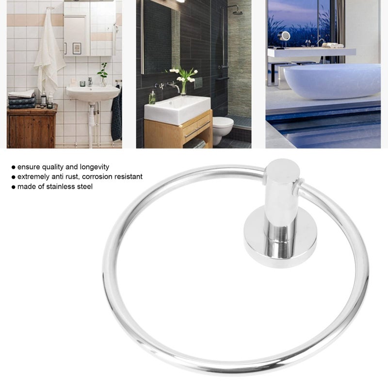 Stainless Steel Gloss Towel Ring Wall Mounted Holder For Bathroom Kitchen - Image 3