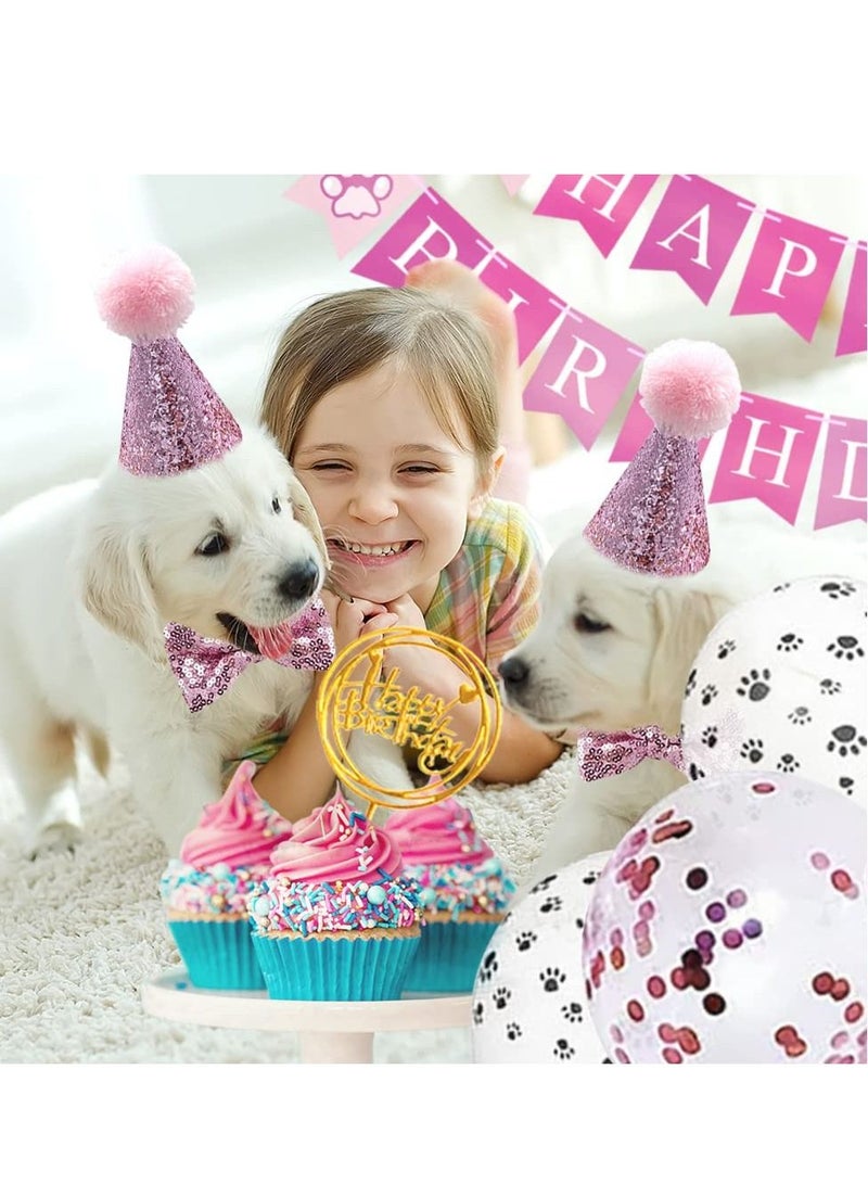 KASTWAVE Dog Birthday Party Supplies Set, Happy Birthday Banner Balloons Hat Bandana Hanging Swirls Bow Tie Cake Topper for Small, Medium & Large Dogs (Pink) - Image 4