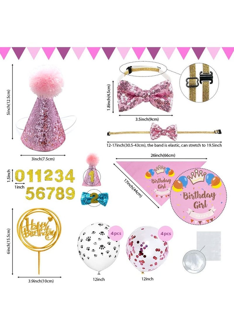 KASTWAVE Dog Birthday Party Supplies Set, Happy Birthday Banner Balloons Hat Bandana Hanging Swirls Bow Tie Cake Topper for Small, Medium & Large Dogs (Pink) - Image 3