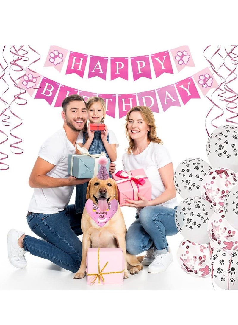 KASTWAVE Dog Birthday Party Supplies Set, Happy Birthday Banner Balloons Hat Bandana Hanging Swirls Bow Tie Cake Topper for Small, Medium & Large Dogs (Pink) - Image 5