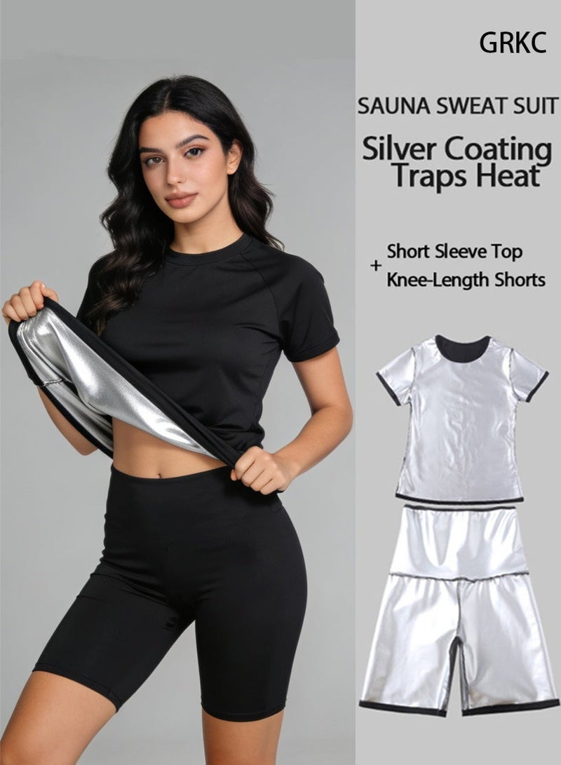 GRKC SAUNA SWEAT SUIT for Women | Short Sleeve + Pants | Burn More, Sweat More - Image 1