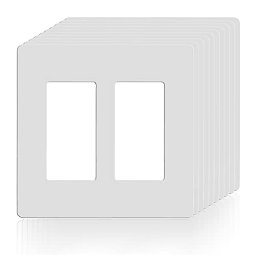 Faith 2-Gang Decorator Screwless Wall Plates Child Safe Outlet Covers, 4.68"H x 2.93" L, Fits GFCI, USB Receptacle, Dimmers, and Lighting Controls, ETL Listed, White, 10-Pack - Image 1