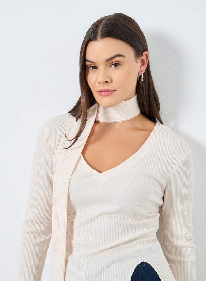 ستايلي بلوزة محبوكة بتفاصيل مُضلعة - Image 1