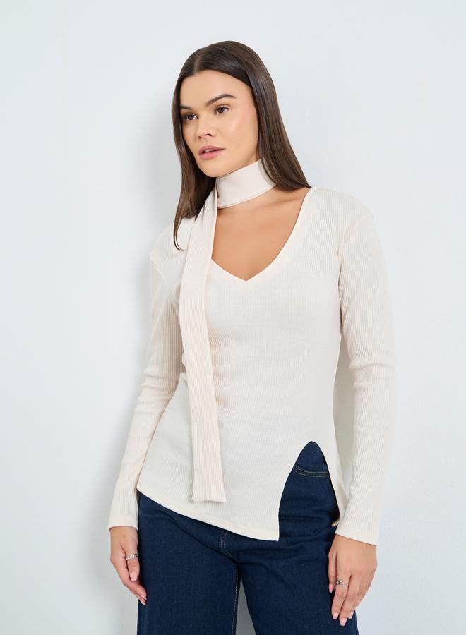 ستايلي بلوزة محبوكة بتفاصيل مُضلعة - Image 2