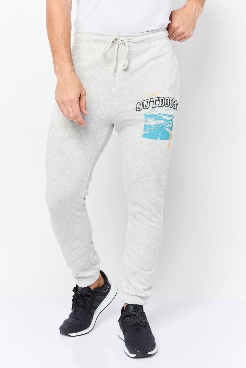 brooklyn Men Regular Fit Graphic Print Sweatpants, Light Grey - Image 1