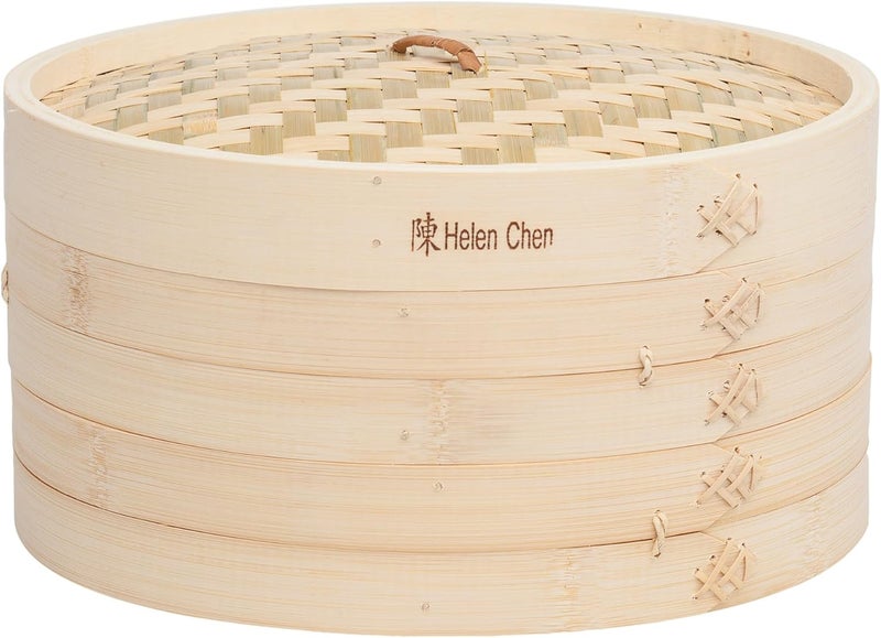 Helen's Asian Kitchen 12-Inch Bamboo Food Steamer with Lid - Image 1